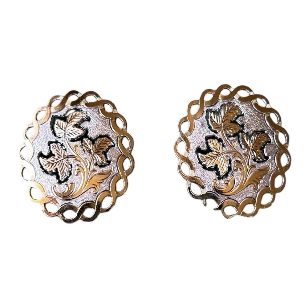 Vintage Montana Silversmiths Oval Post Earrings Plant Leaves Preloved Western - Picture 7 of 9